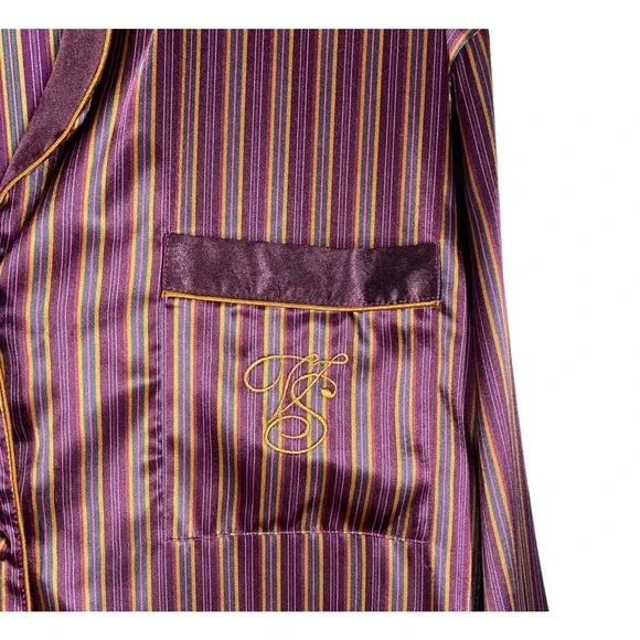 Vintage Victorias Secret Gold Label Striped Pajama PJ Top Burgundy Gold Size P - Picture 4 of 9